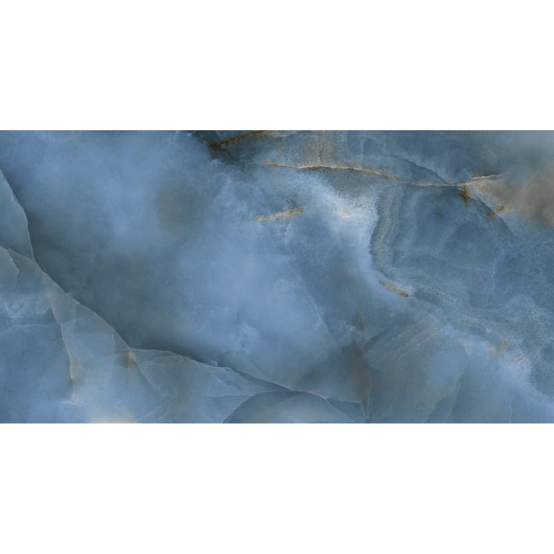 Oni Blue Onyx Marble Effect Polished Porcelain Wall and Floor Tile - Ivy Tile Company