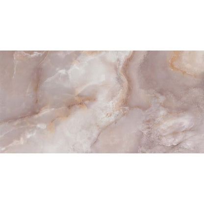 Oni Coral Pink Onyx Marble Effect Polished Porcelain Wall and Floor Tile - Ivy Tile Company