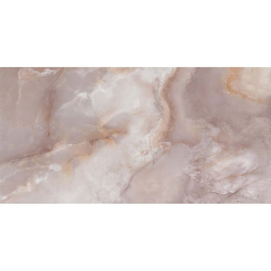Oni Coral Pink Onyx Marble Effect Polished Porcelain Wall and Floor Tile - Ivy Tile Company Ceramica Impex