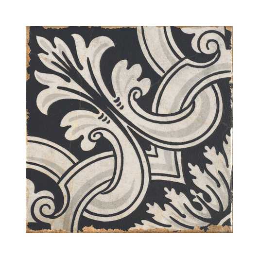 Sicily Enza Black And White Patterned Matte Porcelain Wall And Floor Tile - Ivy Tile Company