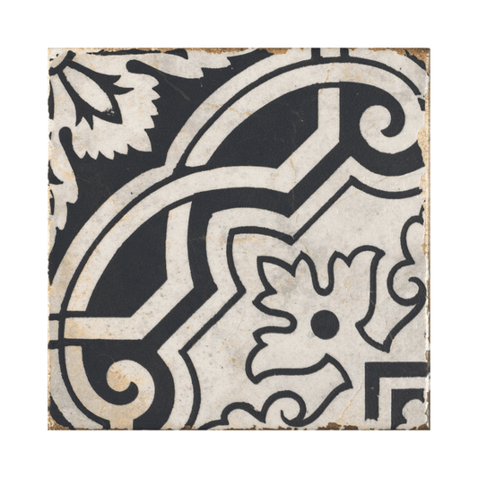 Sicily Ornella Black And White Patterned Matte Porcelain Wall And Floor Tile - Ivy Tile Company