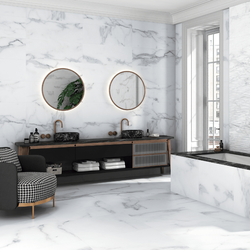 Vitacer Artistic White Marble Effect Matte Porcelain Wall and Floor Tile - Ivy Tile Company Vitacer