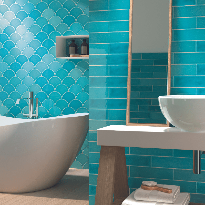 Zellige Aqua Blue Crackled Fish Scale Gloss Wall Tile - Ivy Tile Company