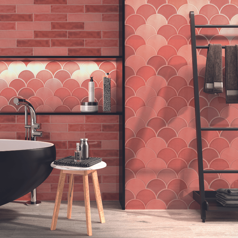 Zellige Brick Red Crackled Fish Scale Gloss Wall Tile - Ivy Tile Company